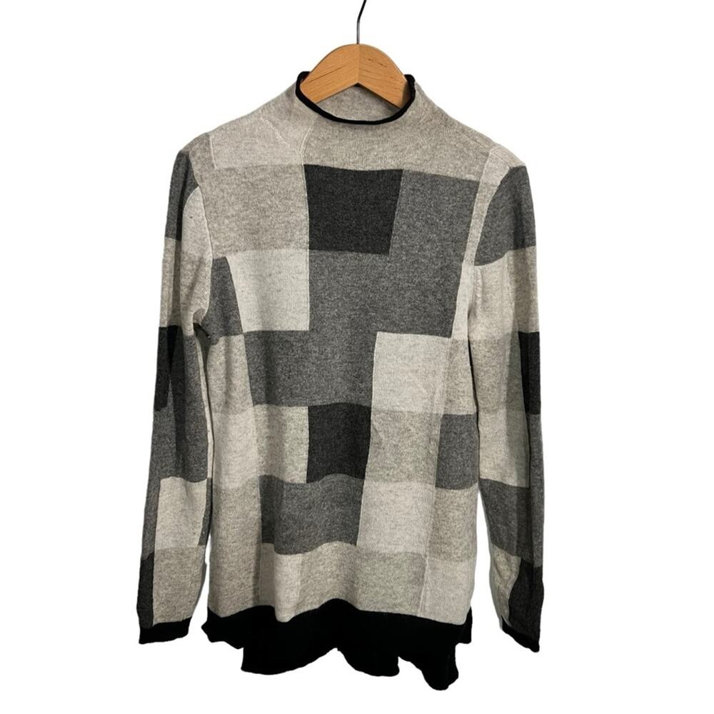 Charter Club 100% Cashmere Grey Black Colorblock Sweater Women's Size Small